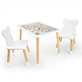 Детский комплект стол и два стула Мишка Rolti Baby с накладкой Алфавит (белая столешница/белое сиденье/береза ножки) в Александровском - alexsandrovskoe.ok-mebel.com | фото