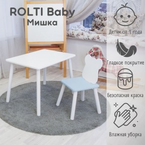 Детский комплект стол и стул «Мишка» Rolti Baby  (голубая столешница/белое сиденье/белые ножки) в Александровском - alexsandrovskoe.ok-mebel.com | фото 1