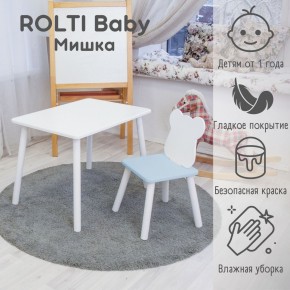 Детский комплект стол и стул «Мишка» Rolti Baby  (голубая столешница/голубое сиденье/белые ножки) в Александровском - alexsandrovskoe.ok-mebel.com | фото