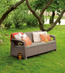 Диван пластиковый Корфу Макс (Corfu love seat max) капучино - песок в Александровском - alexsandrovskoe.ok-mebel.com | фото 2