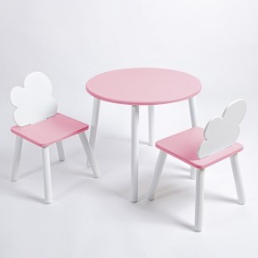 Комплект детский стол КРУГЛЫЙ и два стула ОБЛАЧКО ROLTI Baby (розовая столешница/розовое сиденье/белые ножки) в Александровском - alexsandrovskoe.ok-mebel.com | фото