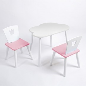Комплект детский стол ОБЛАЧКО и два стула КОРОНА ROLTI Baby (белая столешница/розовое сиденье/белые ножки) в Александровском - alexsandrovskoe.ok-mebel.com | фото