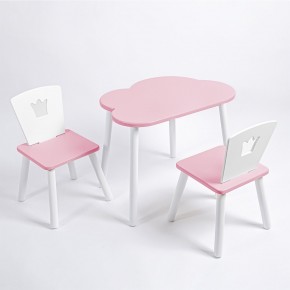 Комплект детский стол ОБЛАЧКО и два стула КОРОНА ROLTI Baby (розовая столешница/розовое сиденье/белые ножки) в Александровском - alexsandrovskoe.ok-mebel.com | фото