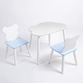 Комплект детский стол ОБЛАЧКО и два стула МИШКА ROLTI Baby (белая столешница/голубое сиденье/белые ножки) в Александровском - alexsandrovskoe.ok-mebel.com | фото
