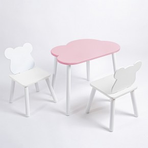 Комплект детский стол ОБЛАЧКО и два стула МИШКА ROLTI Baby (розовый столешница/белое сиденье/белые ножки) в Александровском - alexsandrovskoe.ok-mebel.com | фото
