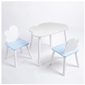 Комплект детский стол ОБЛАЧКО и два стула ОБЛАЧКО ROLTI Baby (белая столешница/голубое сиденье/белые ножки) в Александровском - alexsandrovskoe.ok-mebel.com | фото