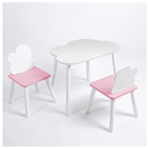 Комплект детский стол ОБЛАЧКО и два стула ОБЛАЧКО ROLTI Baby (белая столешница/розовый сиденье/белые ножки) в Александровском - alexsandrovskoe.ok-mebel.com | фото
