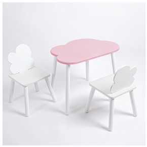 Комплект детский стол ОБЛАЧКО и два стула ОБЛАЧКО ROLTI Baby (розовая столешница/белое сиденье/белые ножки) в Александровском - alexsandrovskoe.ok-mebel.com | фото