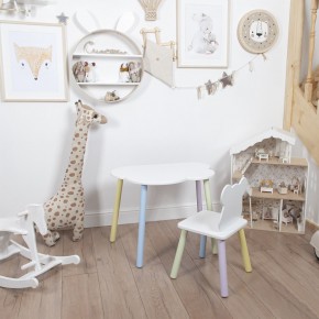 Комплект детский стол ОБЛАЧКО и стул МИШКА ROLTI Baby (белая столешница/белое сиденье/цветные ножки) в Александровском - alexsandrovskoe.ok-mebel.com | фото