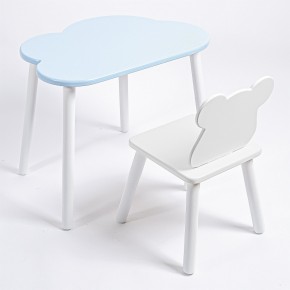 Комплект детский стол ОБЛАЧКО и стул МИШКА ROLTI Baby (голубая столешница/белое сиденье/белые ножки) в Александровском - alexsandrovskoe.ok-mebel.com | фото