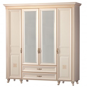 Шкаф для одежды 4-дверный с зеркалом №493 Марлен кремовый белый в Александровском - alexsandrovskoe.ok-mebel.com | фото
