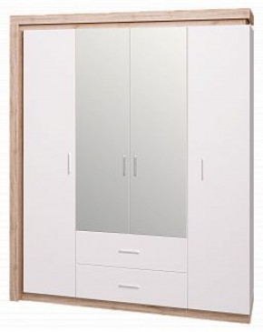 Шкаф для одежды с ящиками 4-х створчатый с зеркалом Люмен 16 в Александровском - alexsandrovskoe.ok-mebel.com | фото