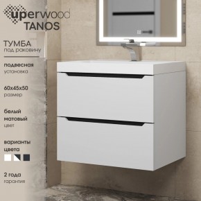 Тумба под раковину Uperwood Tanos 60 см, подвесная, белая/графит в Александровском - alexsandrovskoe.ok-mebel.com | фото 3